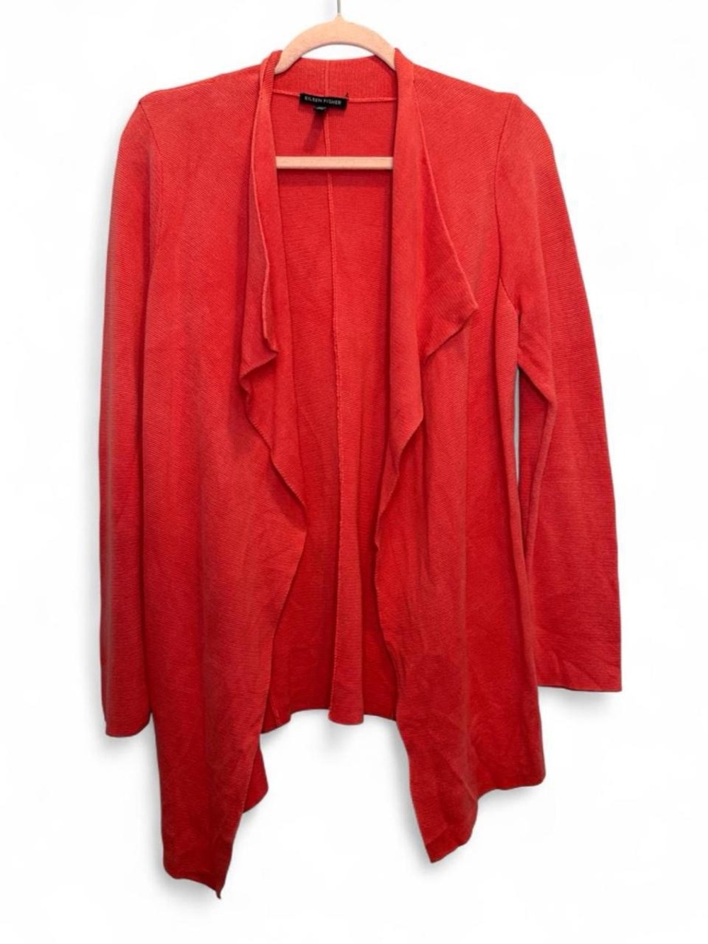 Eileen Fisher Silk Organic Cotton Coral Open Front Waterfall Cardigan Medium